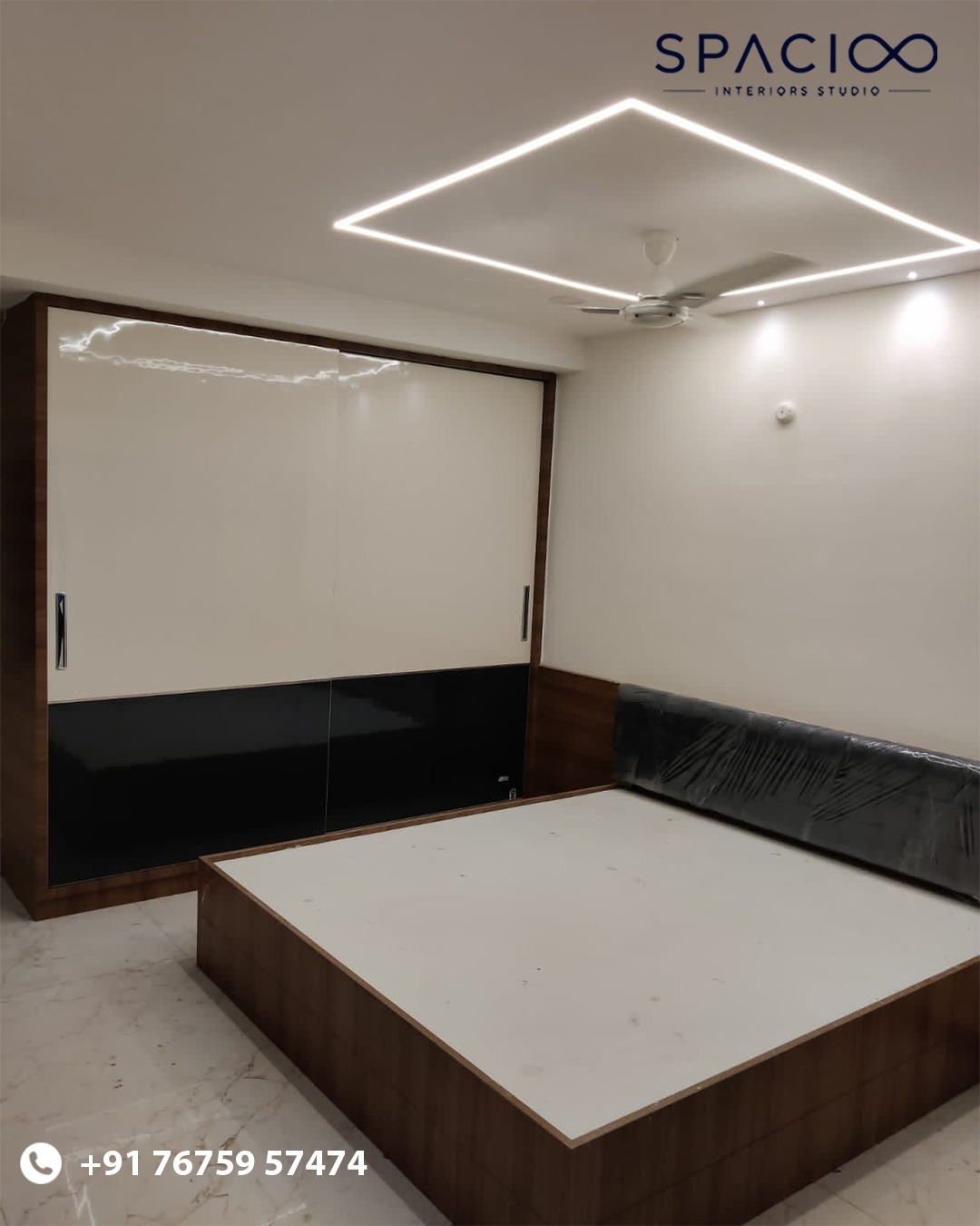 Bedroom interior with wall paneling